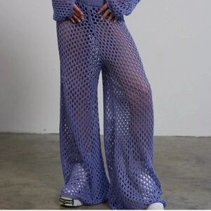 The Ragged Priest Wide Leg LIVEWIRE Pants Light Purple Open Knit Acrylic M